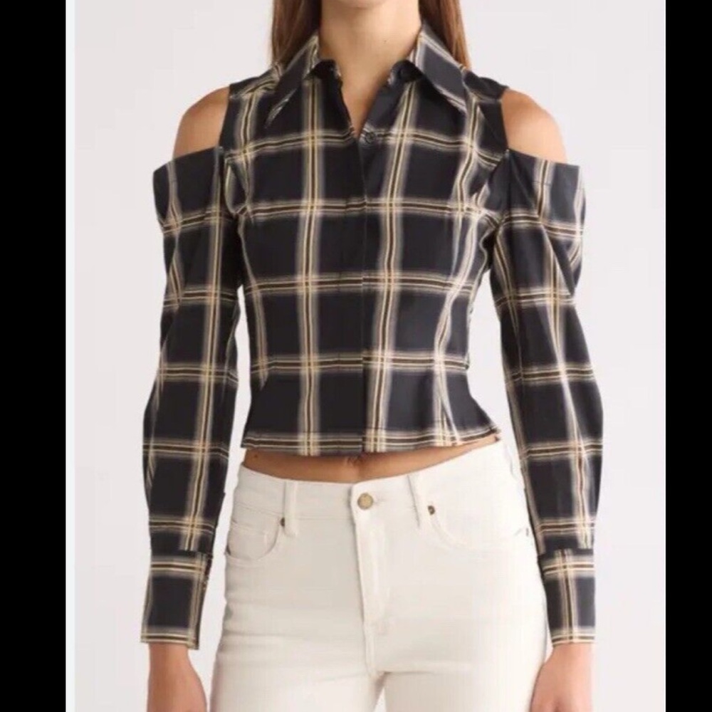 Equipment Femme Miles off shoulder Plaid Top size 8/M